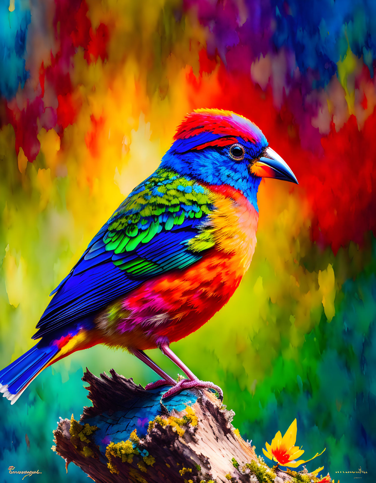 Colorful Bird Perched on Branch with Vibrant Feathers