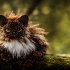 Furry creature with amber eyes and pointed ears on green backdrop