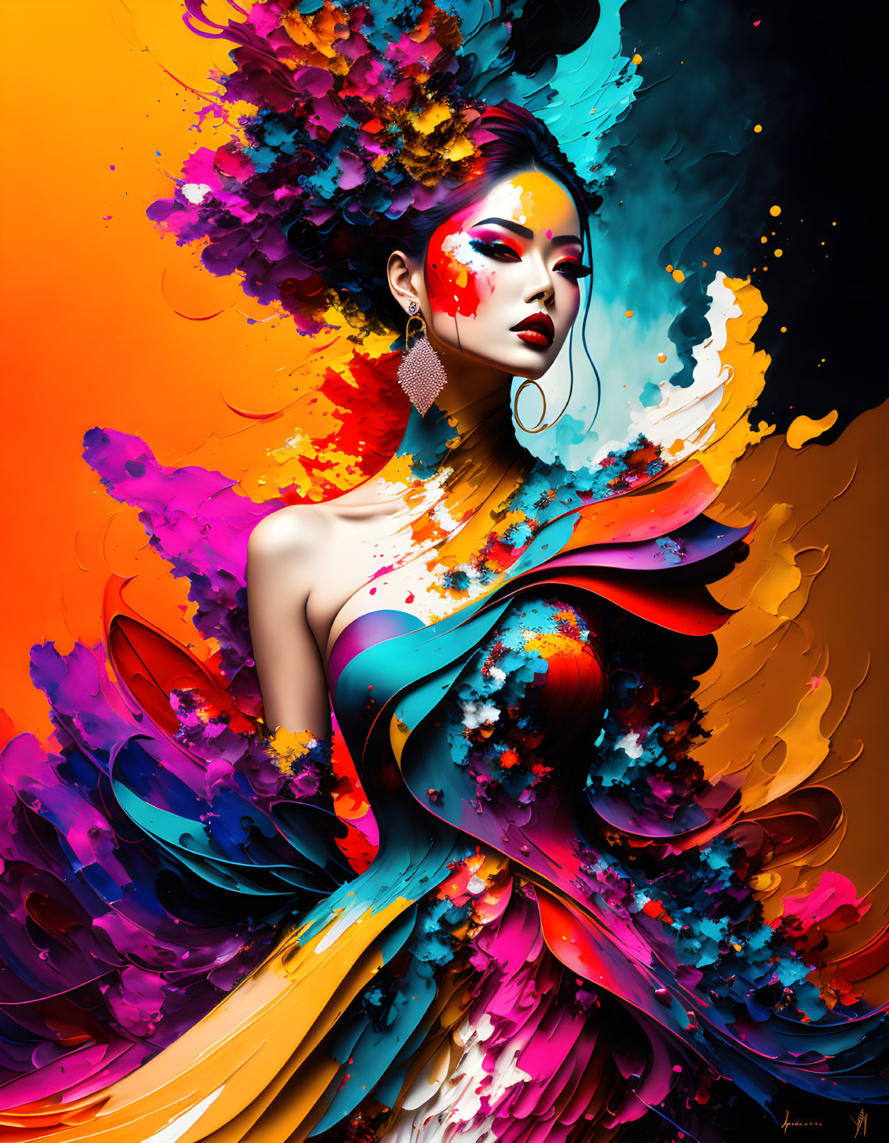 Colorful Abstract Illustration of Woman in Vibrant Hues