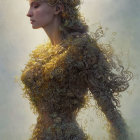 Fantasy-inspired image of person adorned with foliage and flowers