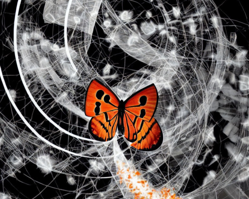 Orange Butterfly with Black Markings on Abstract Background