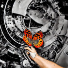 Orange Butterfly with Black Markings on Abstract Background