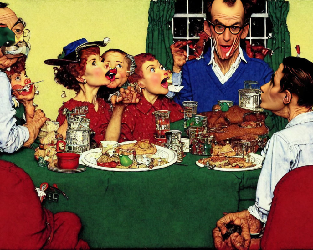 Family Festive Meal Caricature Illustration