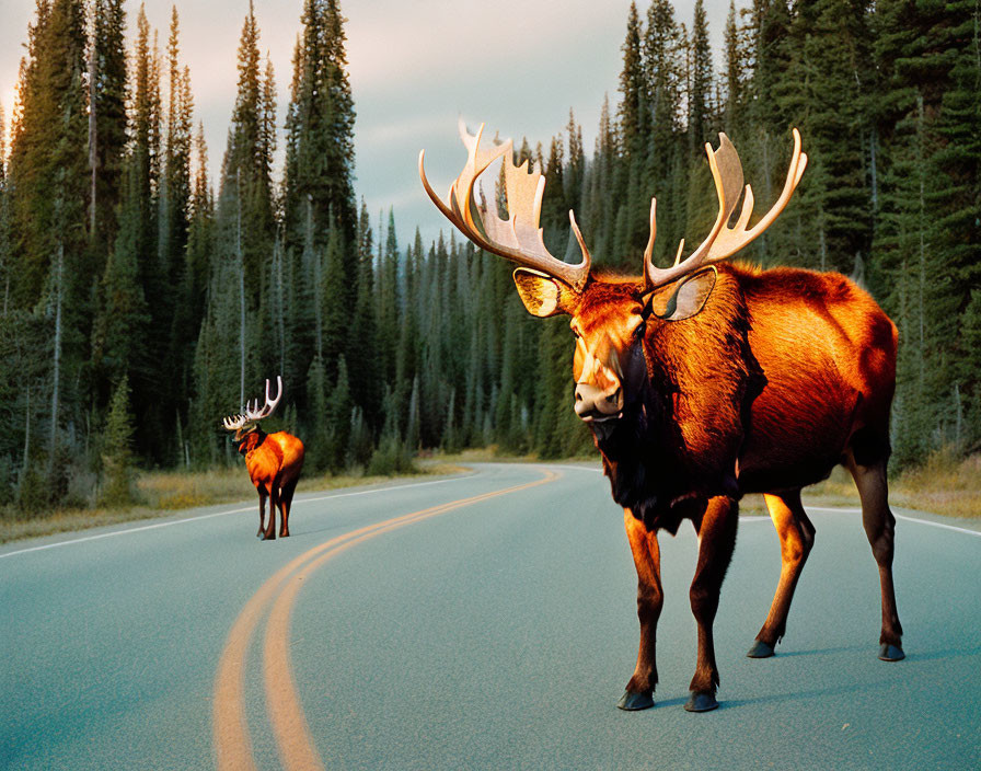 Majestic elk with impressive antlers in forest setting