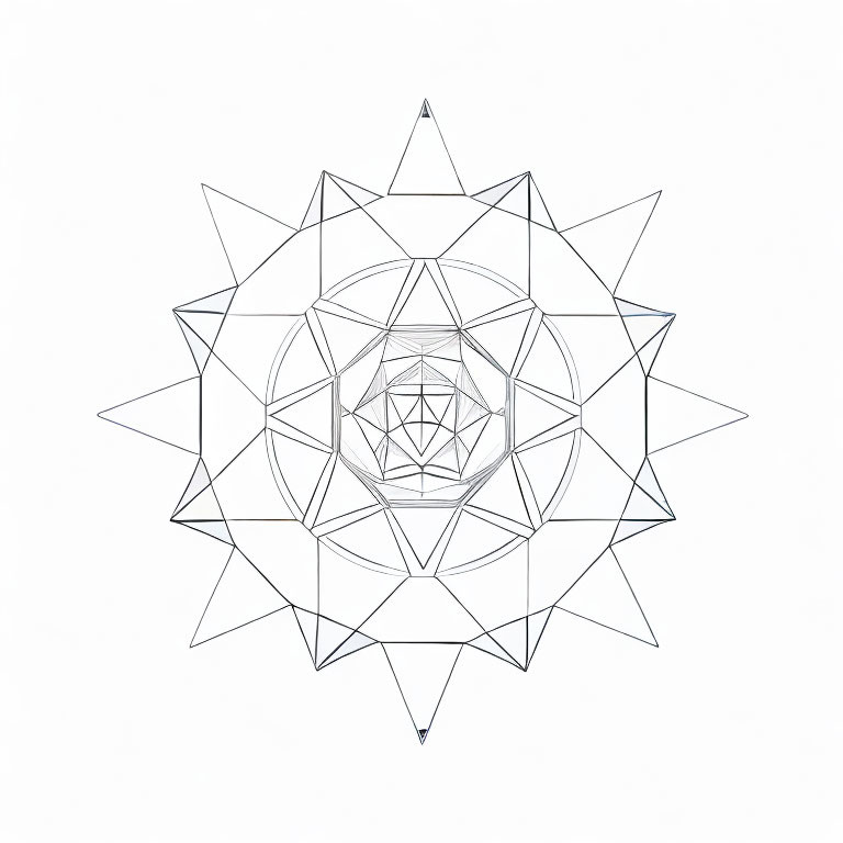 Symmetrical geometric mandala with overlapping lines on white background