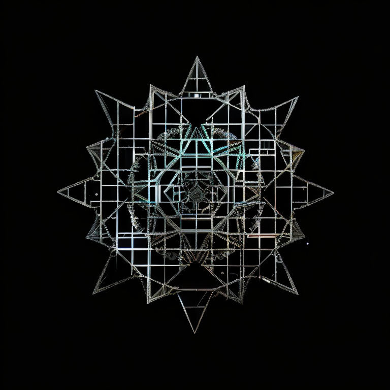 Symmetrical metallic polygons on black background