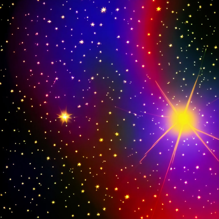 Colorful Cosmic Background with Starburst and Twinkling Stars