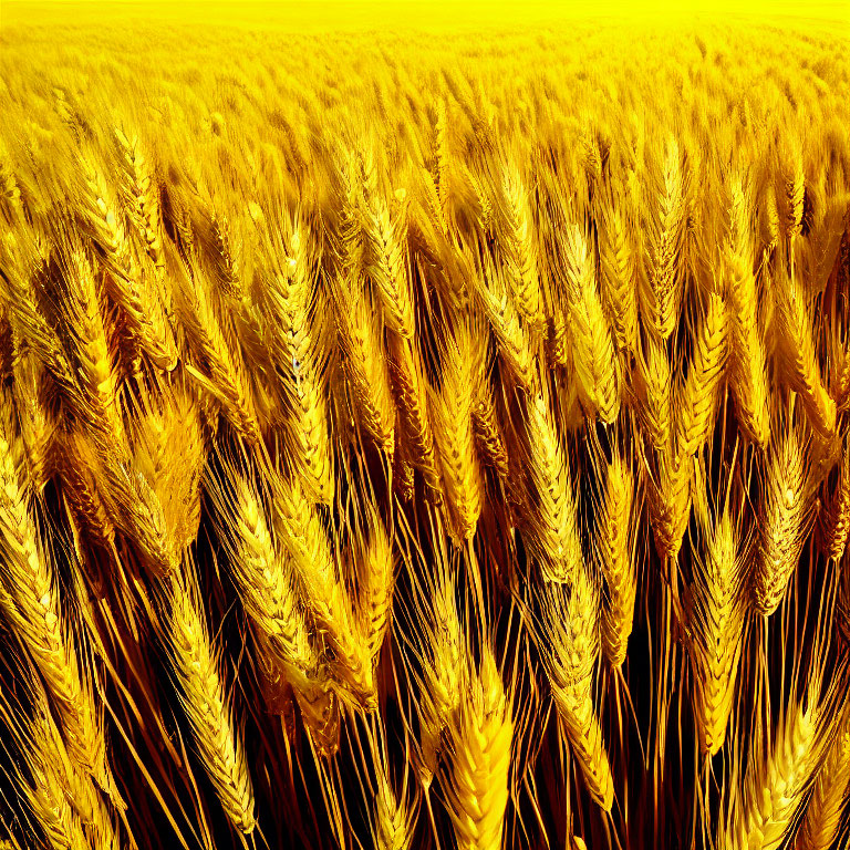 Ripe golden wheat field under vibrant yellow sky