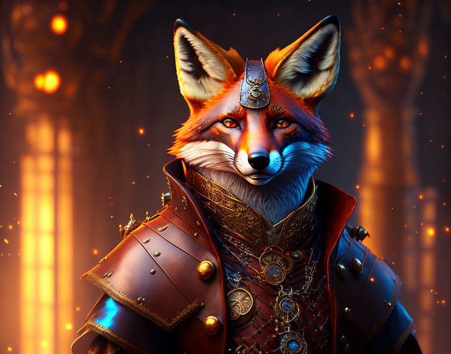 Anthropomorphic Fox in Medieval Armor with Vibrant Colors