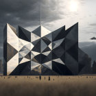 Polygonal Structure in Surreal Landscape with Hazy Sun