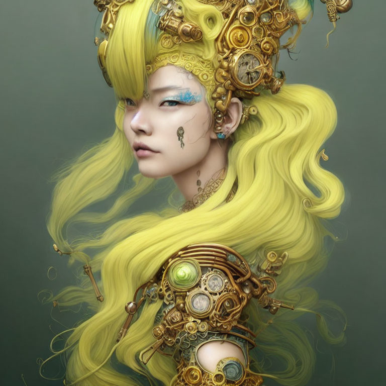 Digital Artwork: Woman with Yellow Hair & Steampunk Accessories