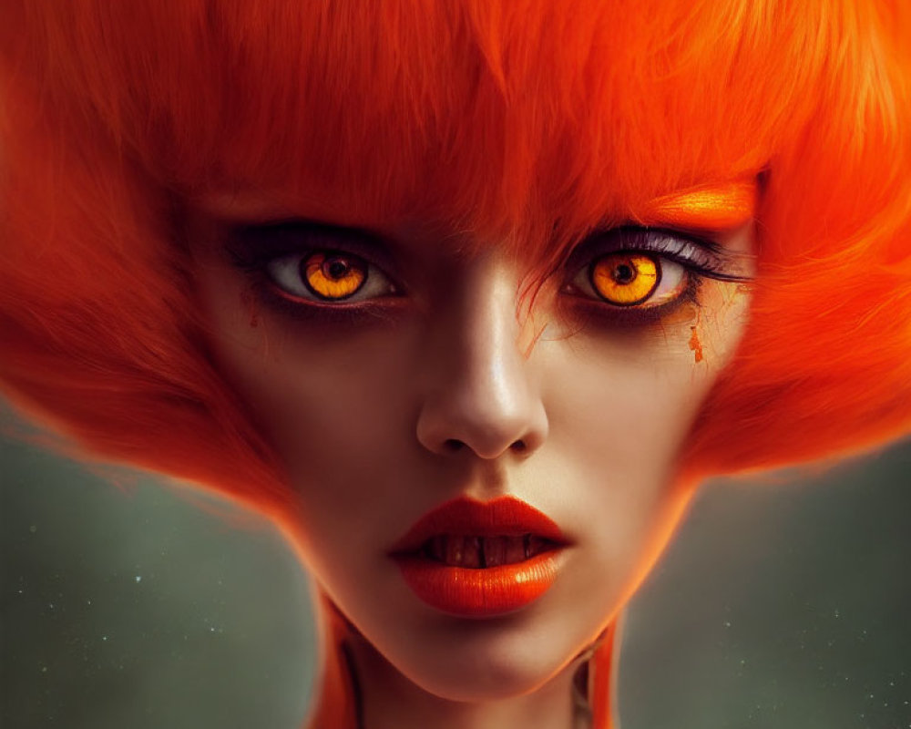 Vivid Portrait of Person with Bright Orange Hair and Fiery Eyes