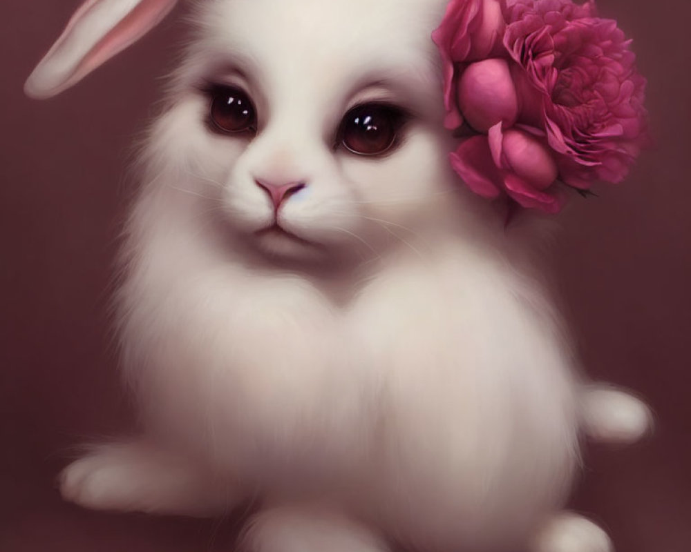 Fluffy White Rabbit with Pink Flower Crown Illustration