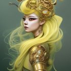 Digital Artwork: Woman with Yellow Hair & Steampunk Accessories