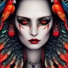 Dark Fantasy Female Portrait with Sharp Features and Horned Headpiece