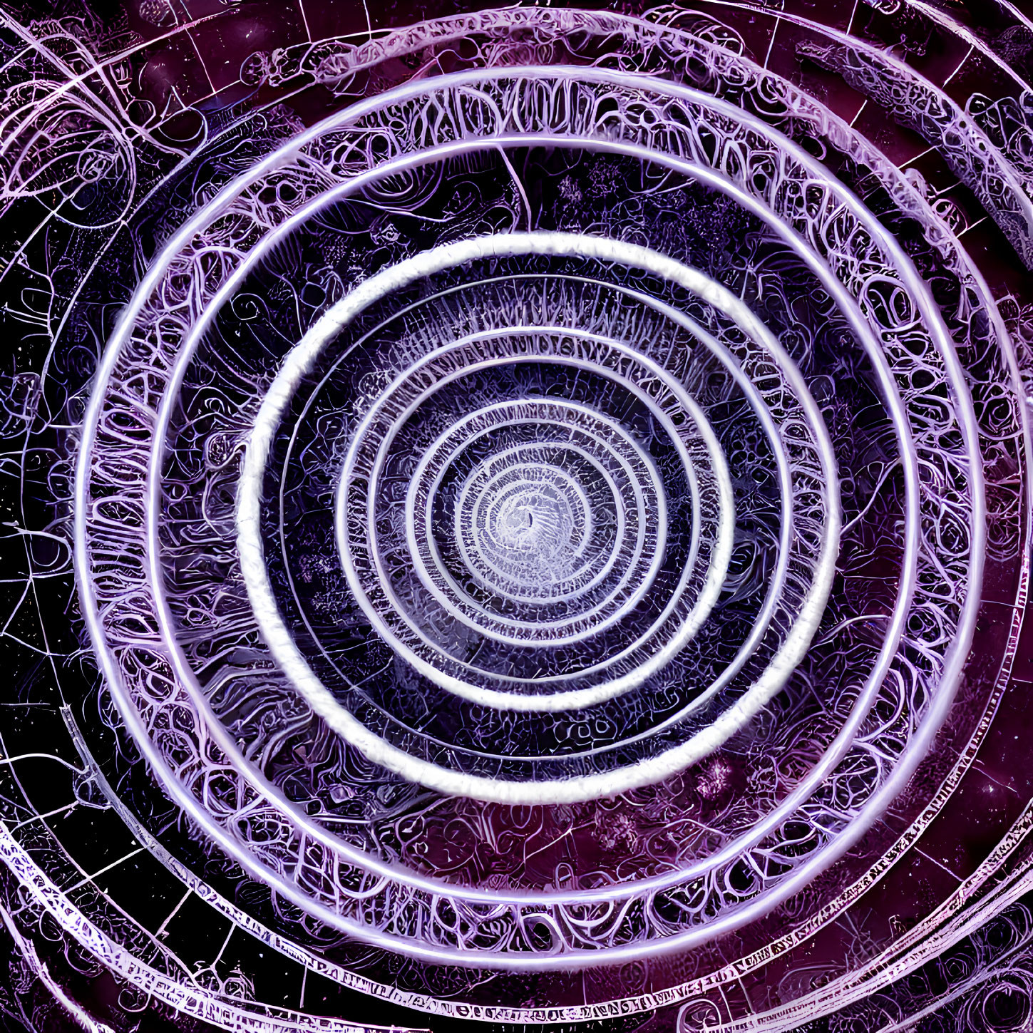 Intricate Purple and White Fractal Design with Concentric Circles