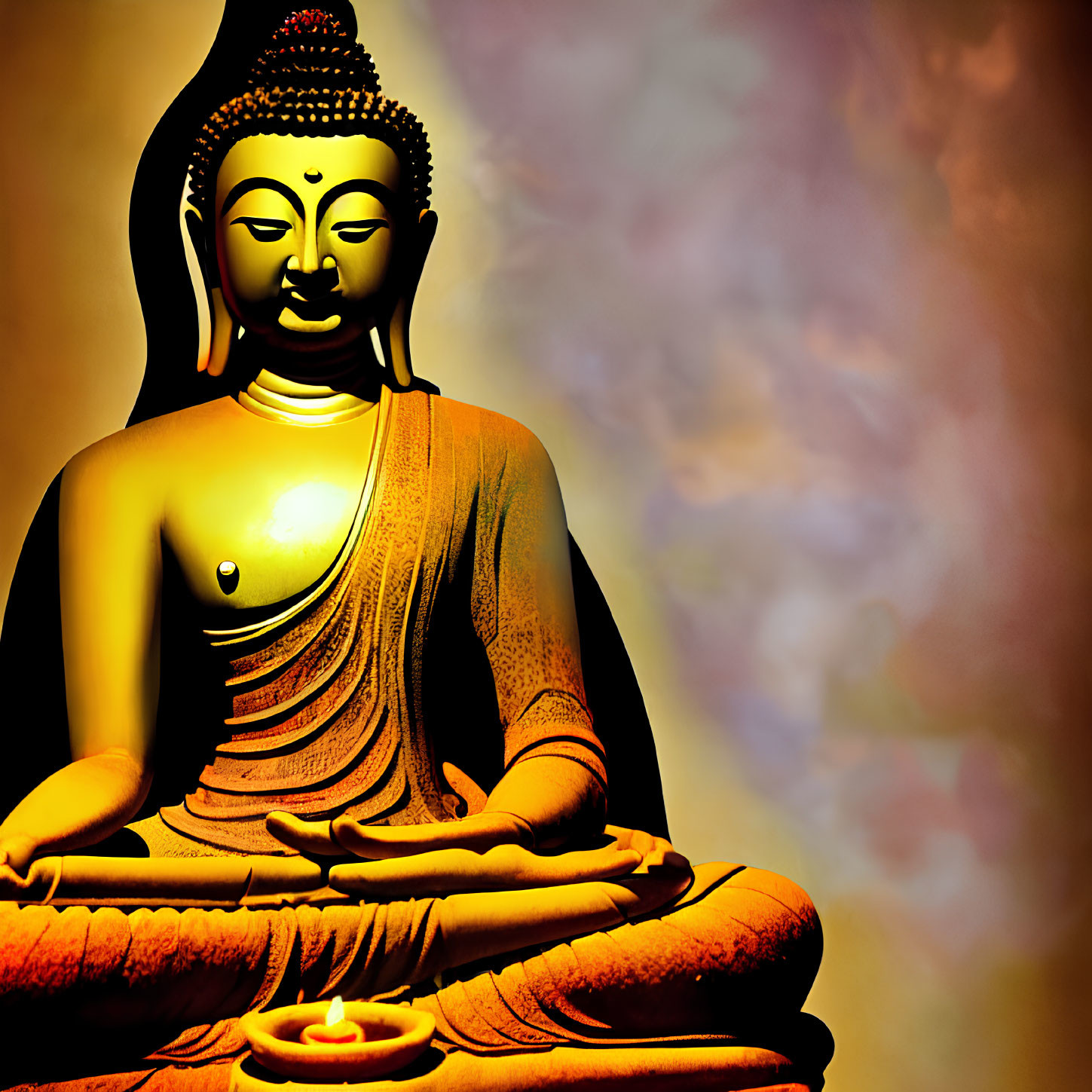 Golden Buddha Statue Meditating Serenely in Warm, Softly Lit Setting