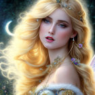 Blonde woman with angelic wings and futuristic background portrait