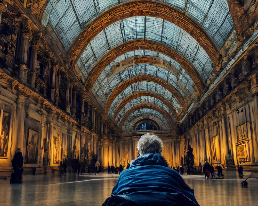 Ornate Grand Hall with Vaulted Glass Ceiling and Elaborate Architecture