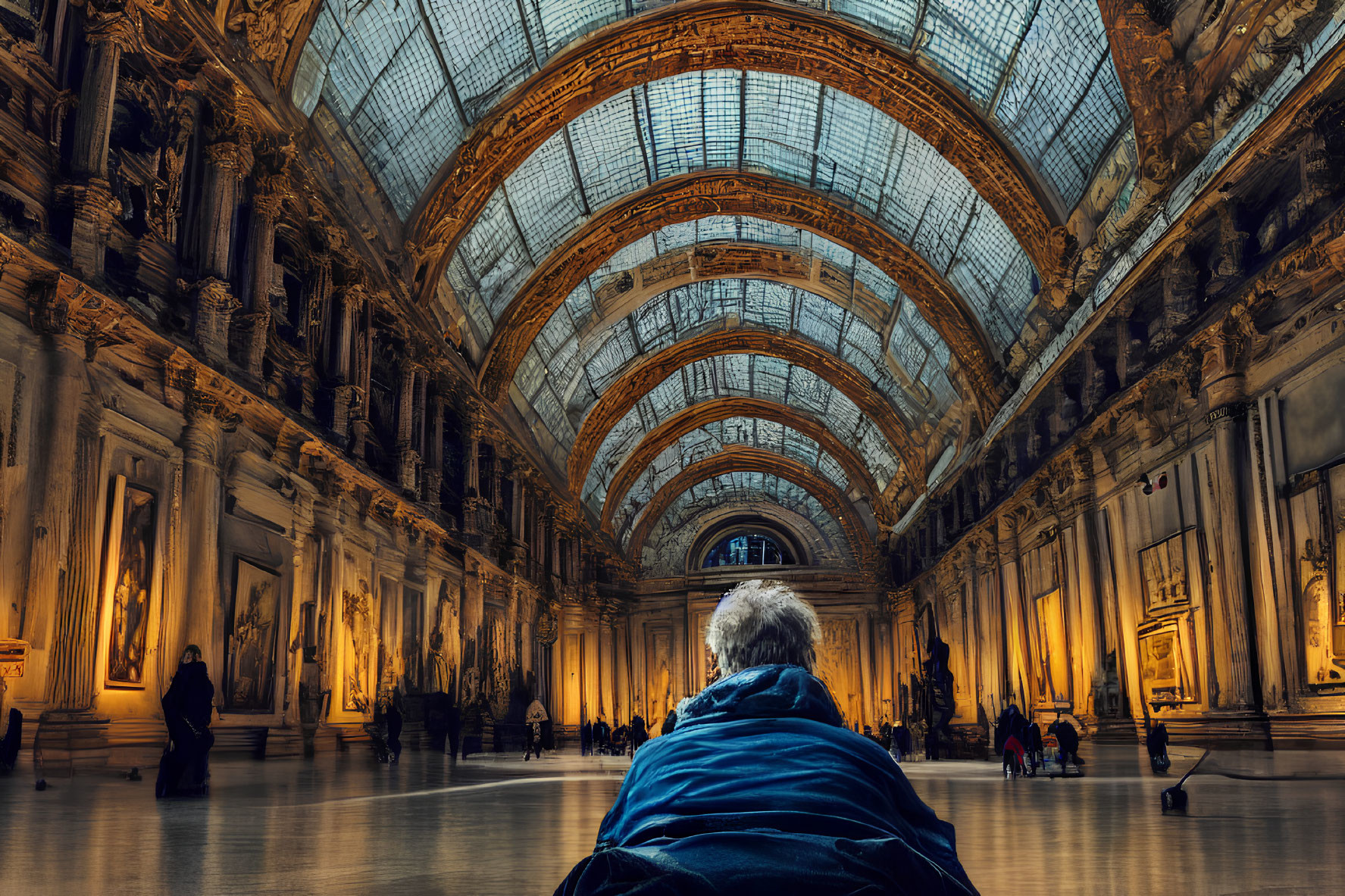 Ornate Grand Hall with Vaulted Glass Ceiling and Elaborate Architecture