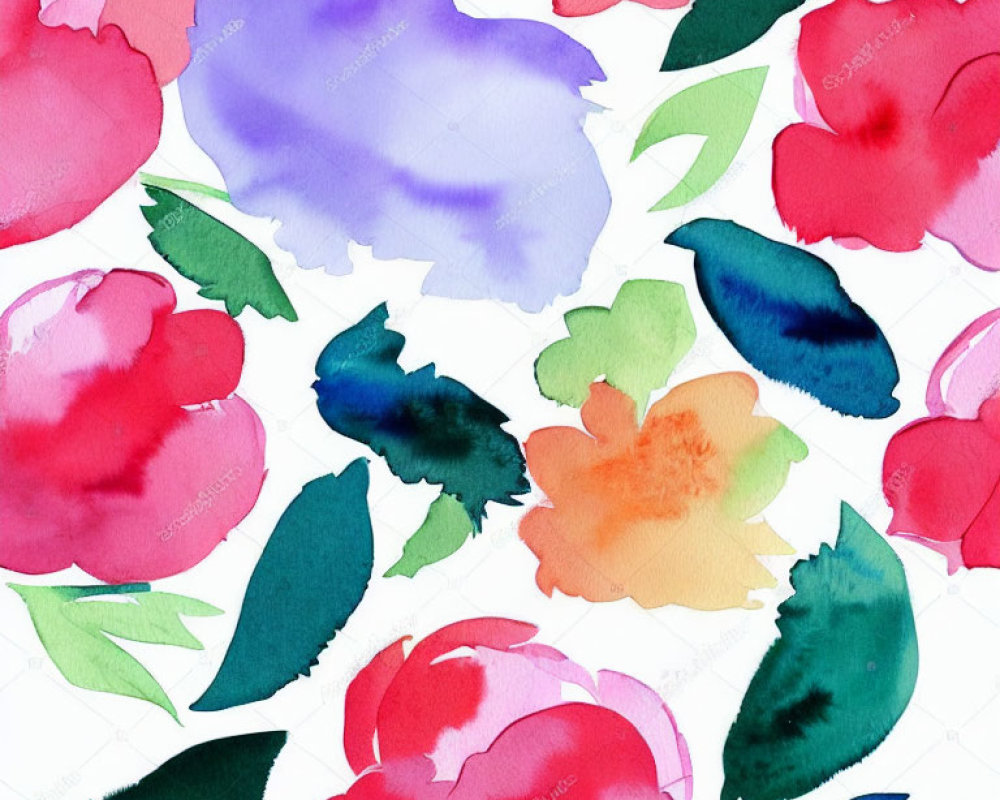 Colorful Abstract Floral Watercolor Painting on White Background