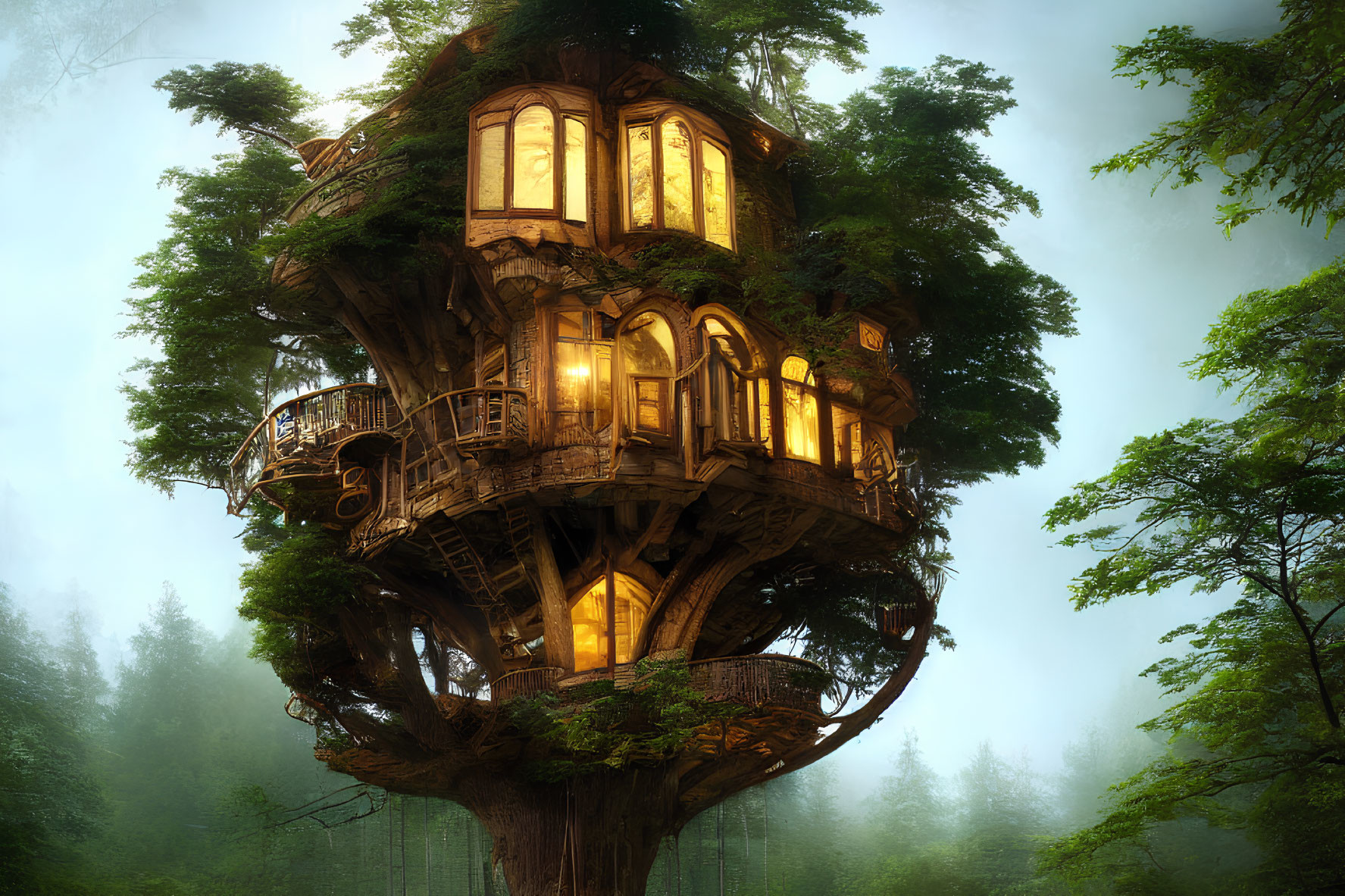 Enchanting Multi-Story Treehouse in Tranquil Forest