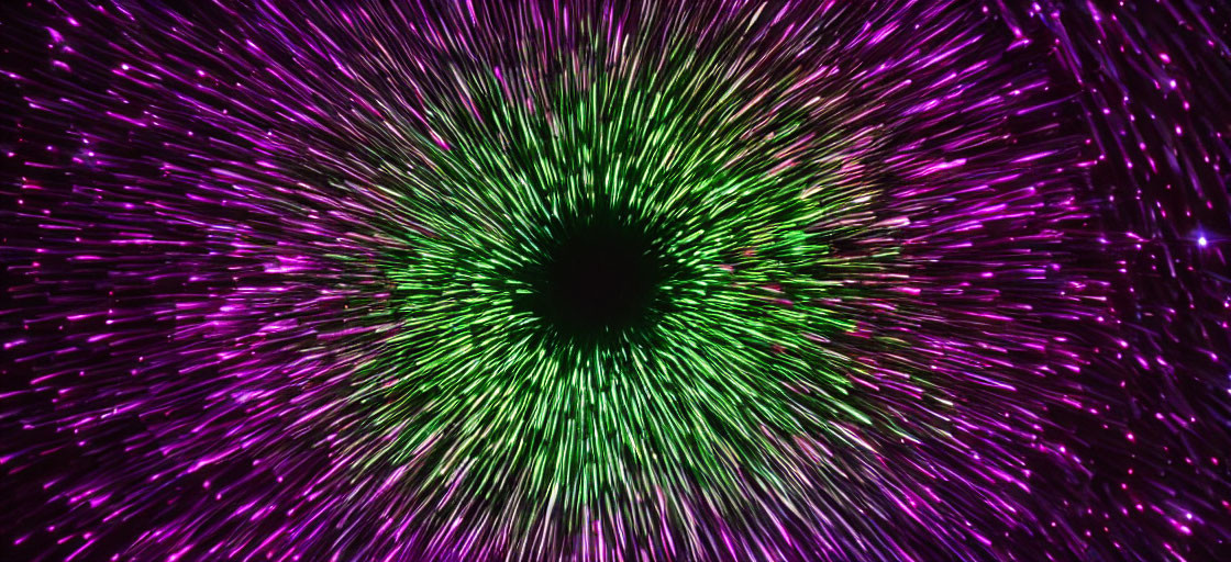 Purple and Green Light Beams Creating Tunnel Effect