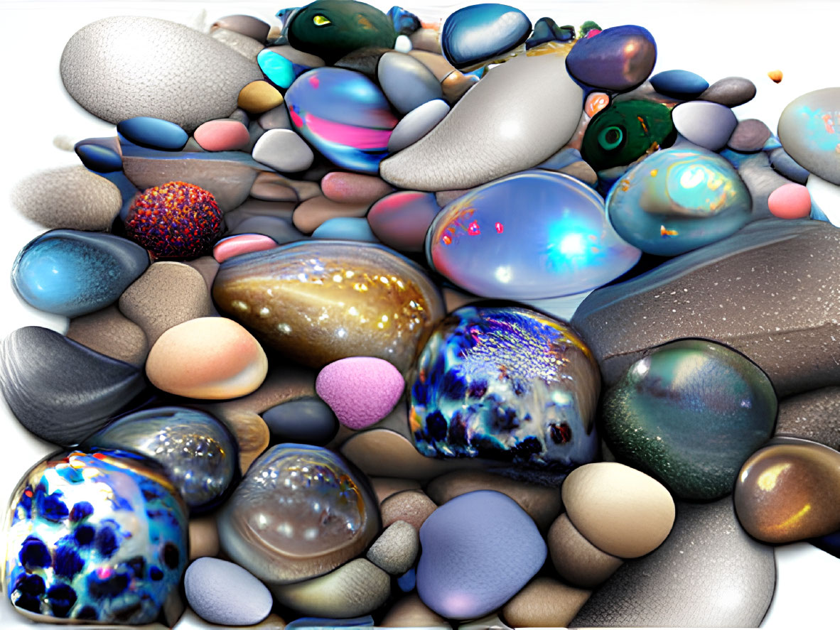 Vibrant 3D-rendered rocks and pebbles with diverse textures