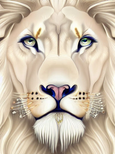 Detailed Lion Face Artwork with Multi-Colored Eyes and Prominent Mane