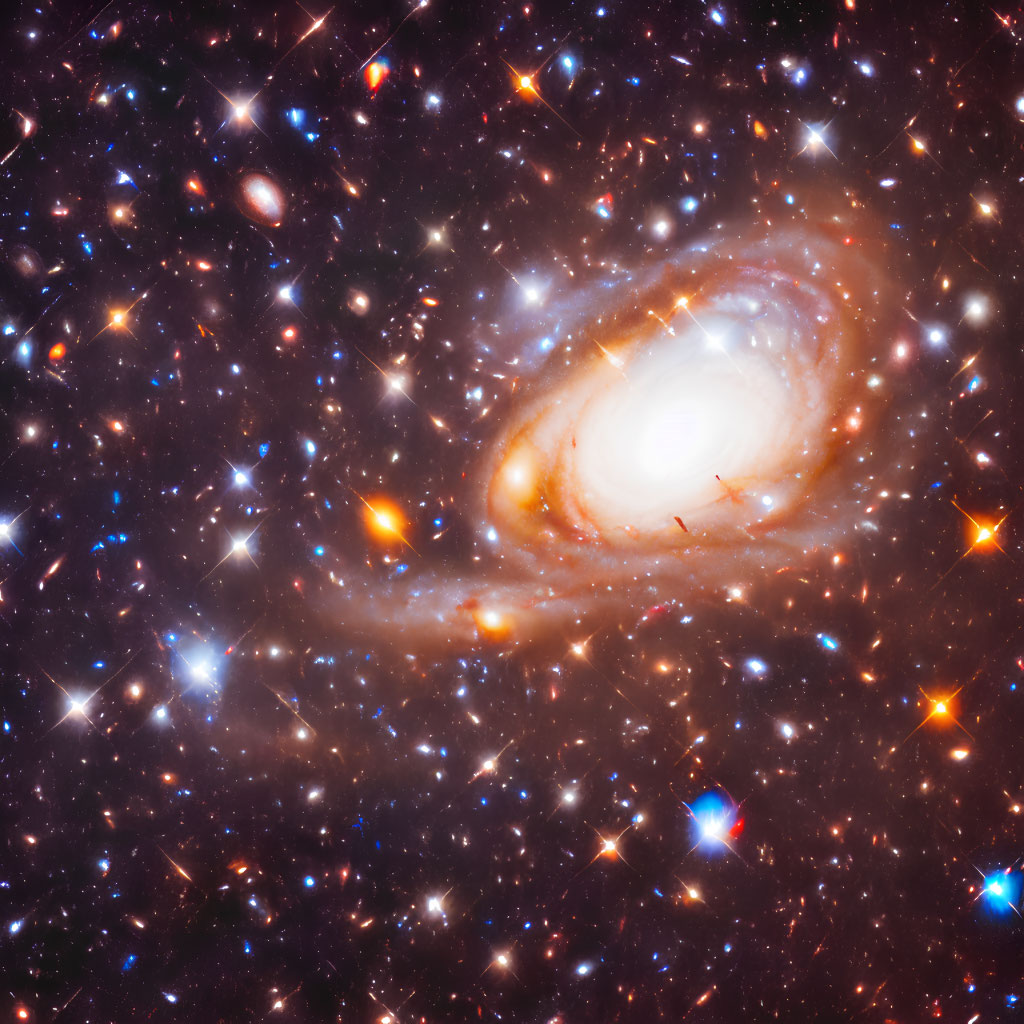 Spiral Galaxy with Bright Core and Cosmic Features