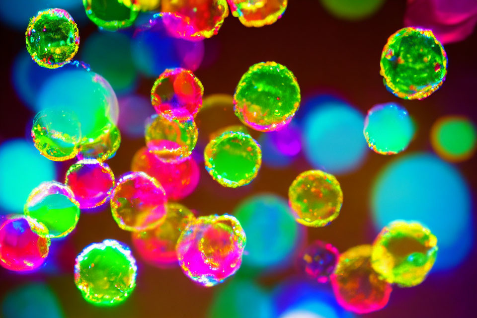 Colorful Light Reflections on Translucent Bubbles: Abstract Bokeh Effect