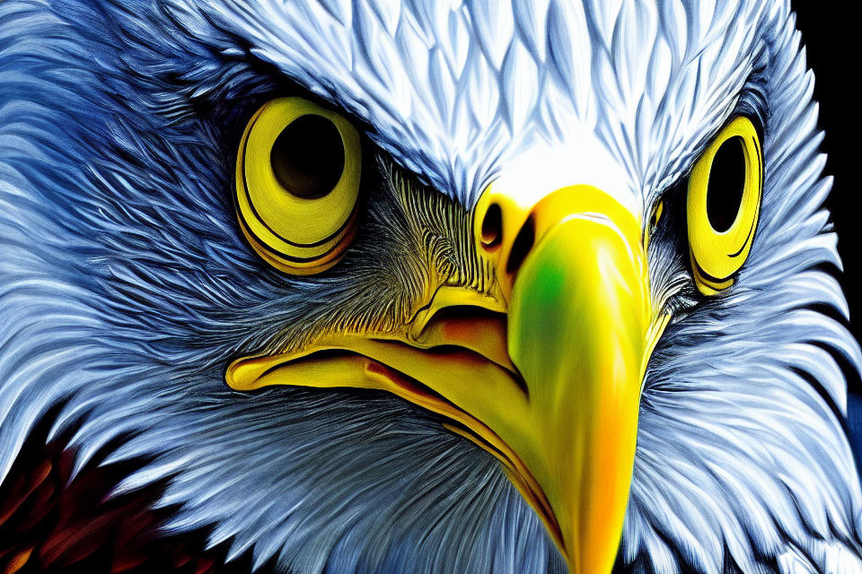 Detailed Eagle Head Illustration with Yellow Eyes and Colorful Beak