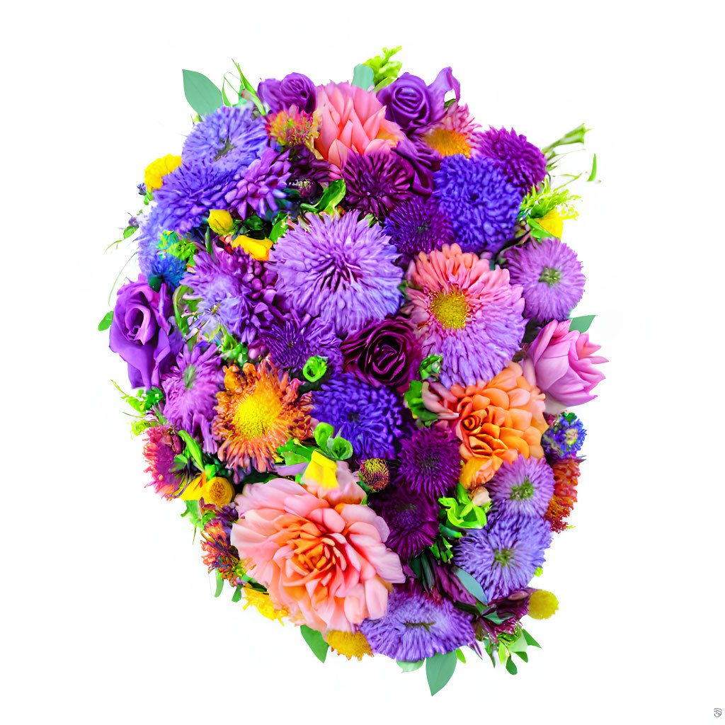 Colorful Mixed Flower Bouquet with Purple, Orange, and Yellow Blooms