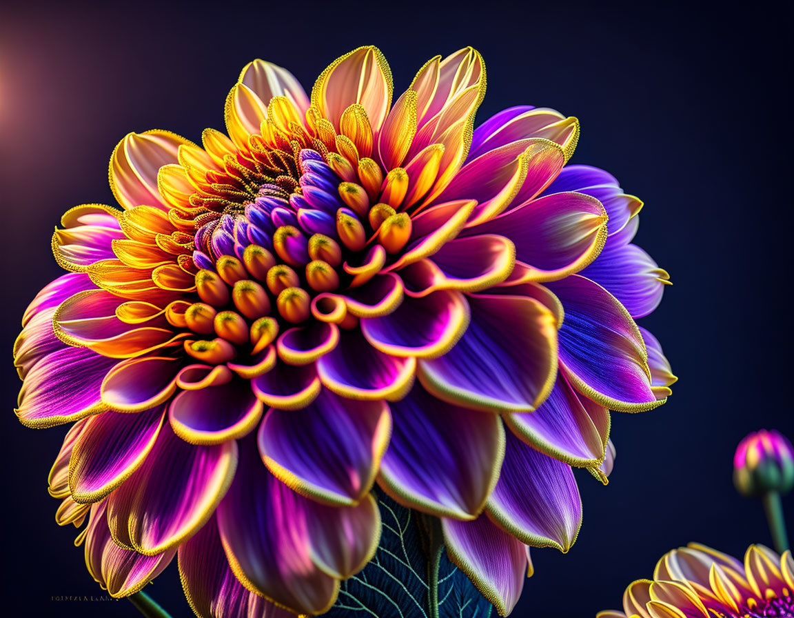 Colorful Dahlia Flower Close-Up with Gradient Petals on Dark Background