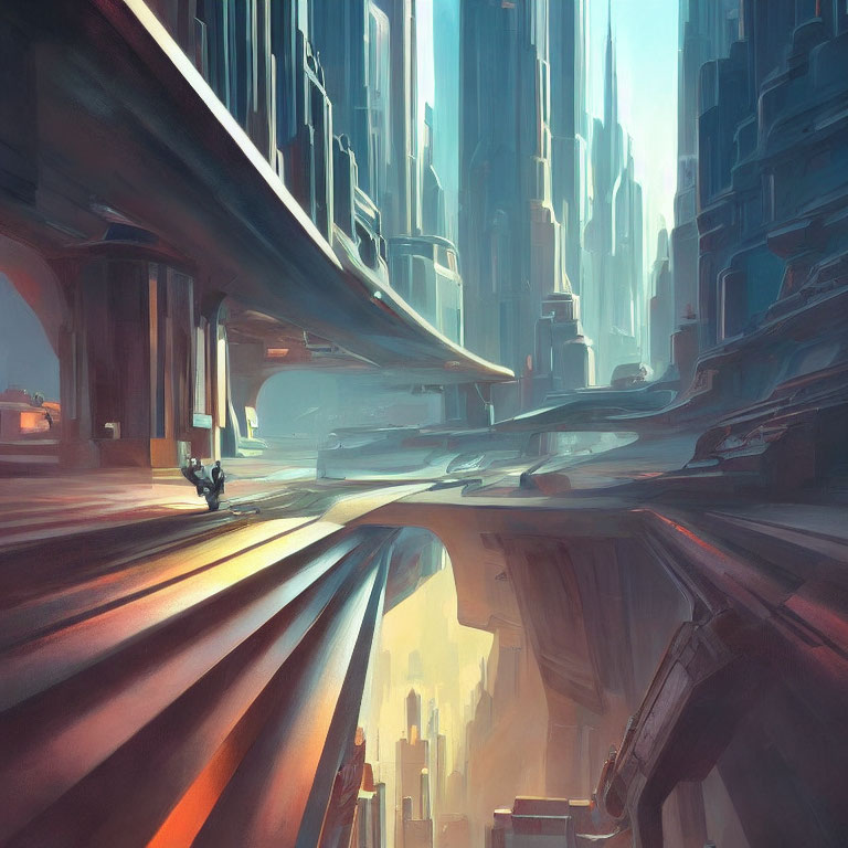 Futuristic Cityscape with Towering Skyscrapers and Advanced Architecture