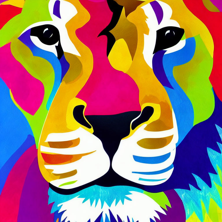 Colorful Pop Art Lion Face Illustration with Geometric Shapes