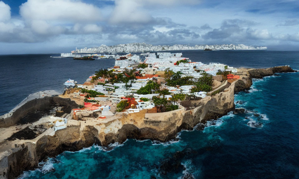 Picturesque Coastal Town with White Buildings & Terracotta Rooftops