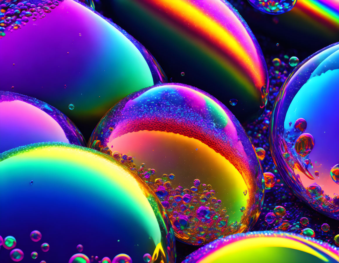 Vivid Close-Up of Colorful Soap Bubbles