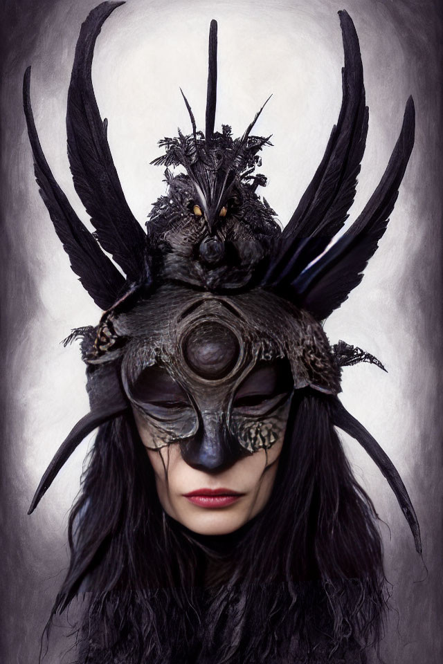 Elaborate Feathered Beaked Mask with Gothic and Enigmatic Style