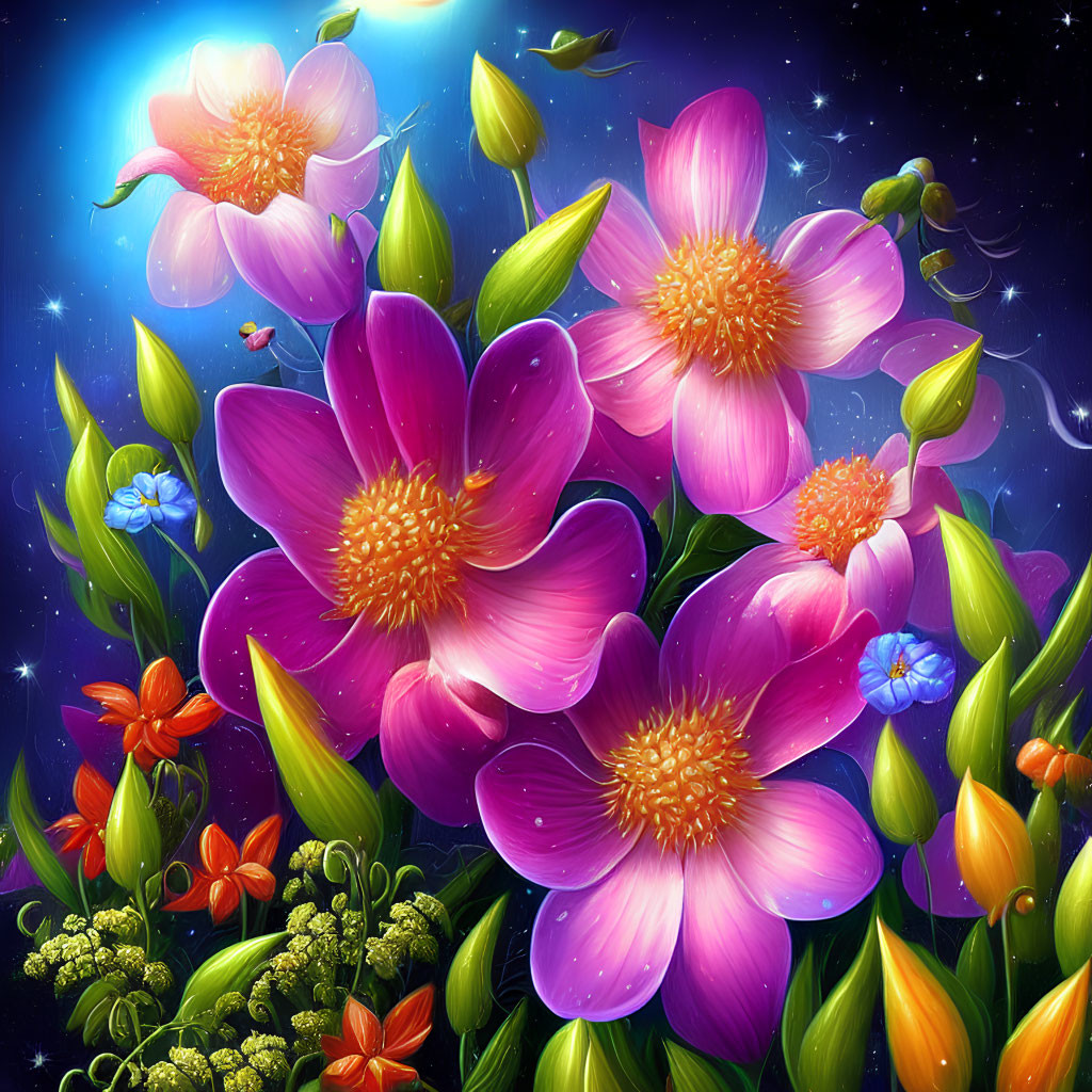 Colorful Cosmic Flower Artwork in Starry Space