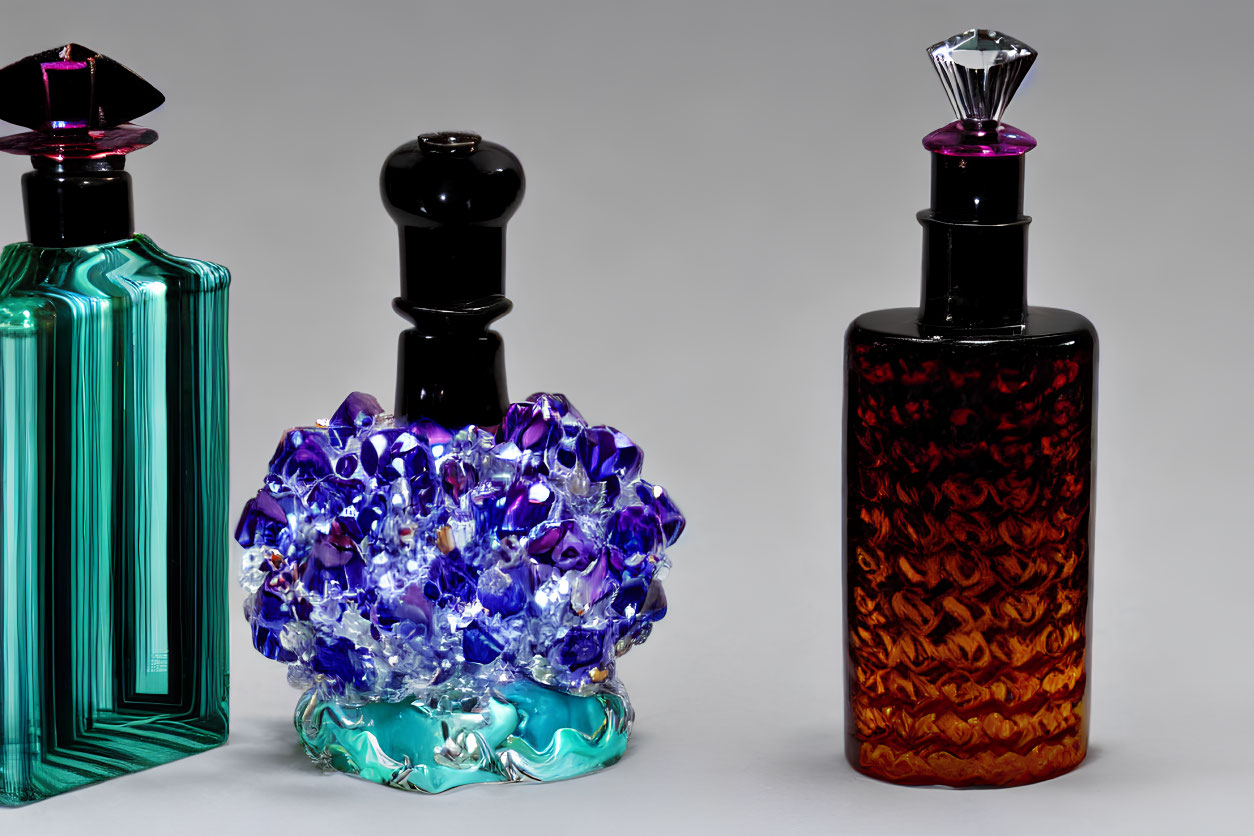 Decorative Glass Bottles with Intricate Designs and Vibrant Colors