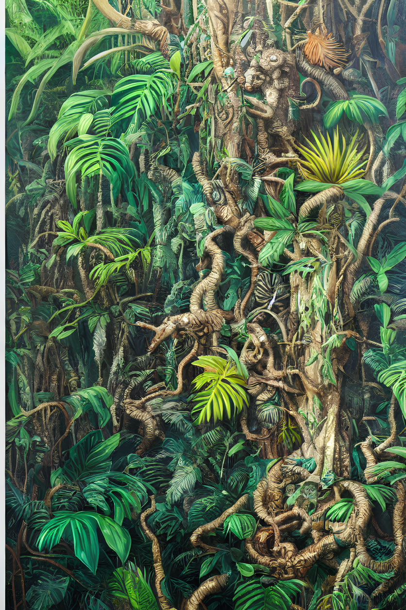 Detailed Jungle Artwork with Hidden Mythical Creatures