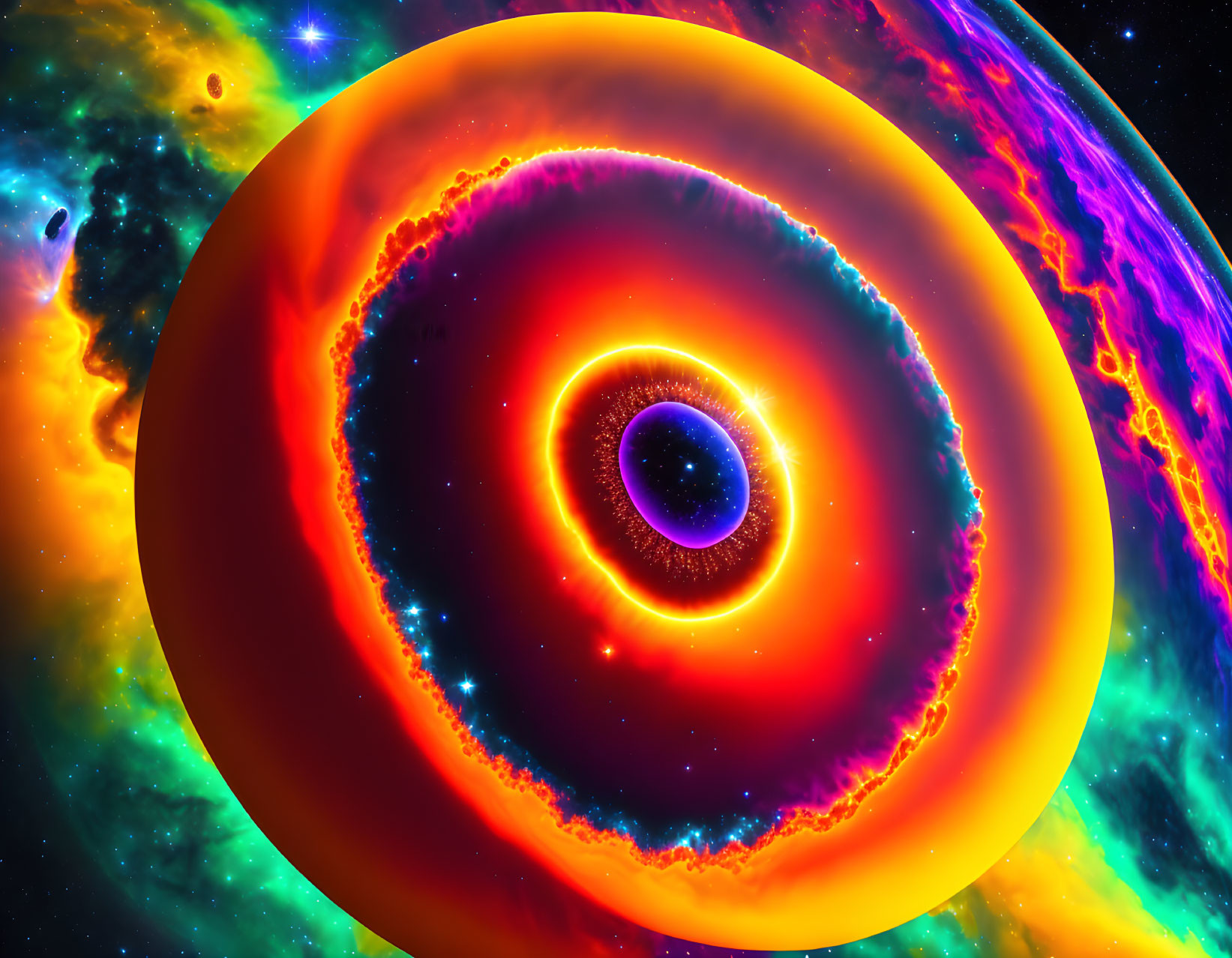 Colorful, high-res celestial body image in fiery eye shape