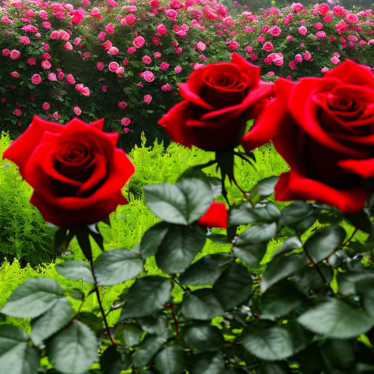 Bright Red Roses with Blurred Pink Background