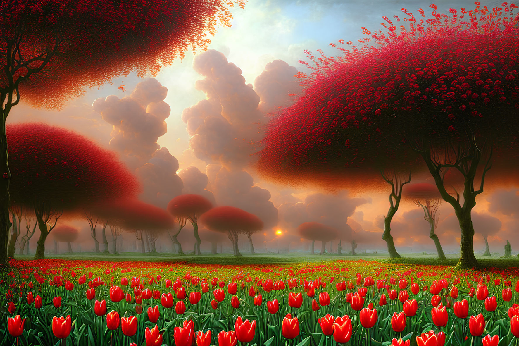 Red Tulips in a Surreal World