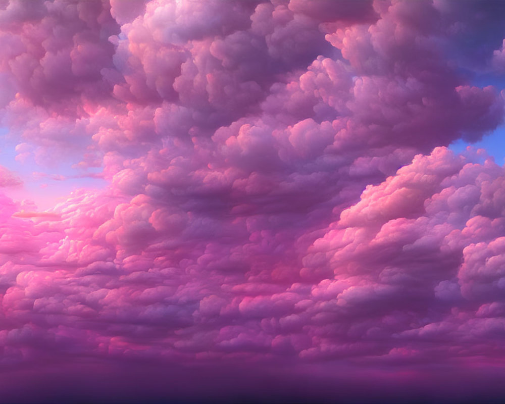 Colorful pink and purple clouds in serene skyscape.