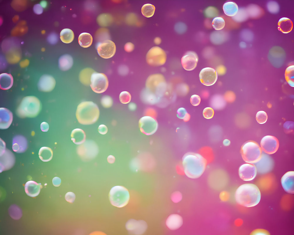 Vibrant bokeh background with floating bubbles in pink, purple, green, and blue hues