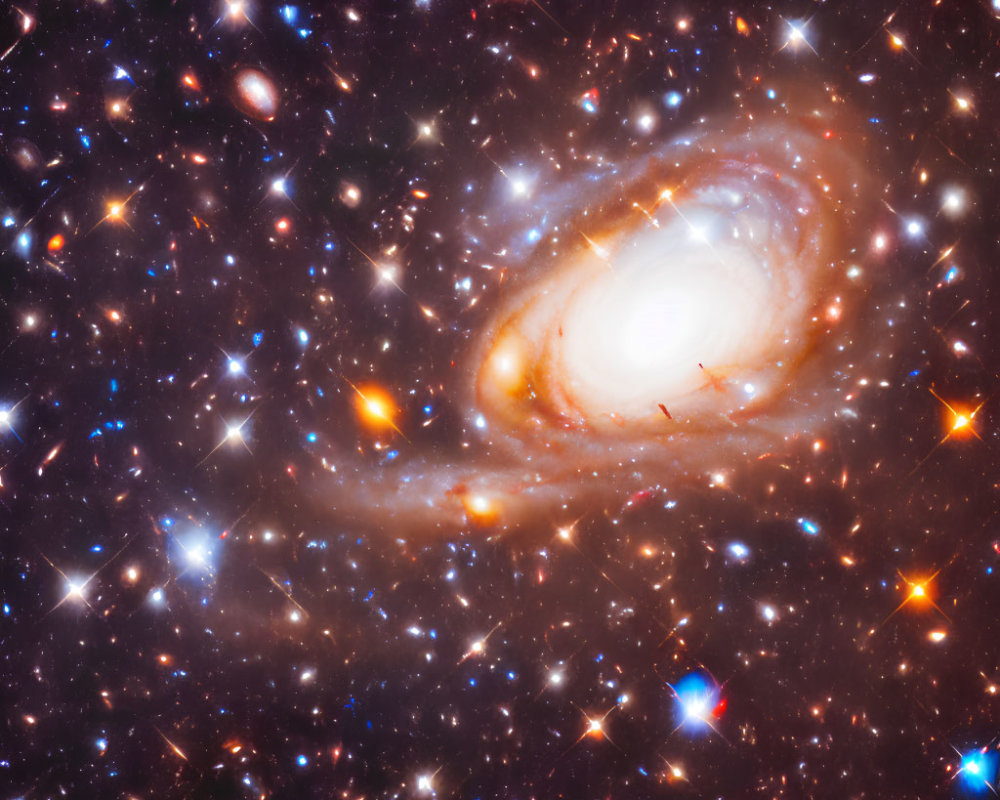 Spiral Galaxy with Bright Core and Cosmic Features