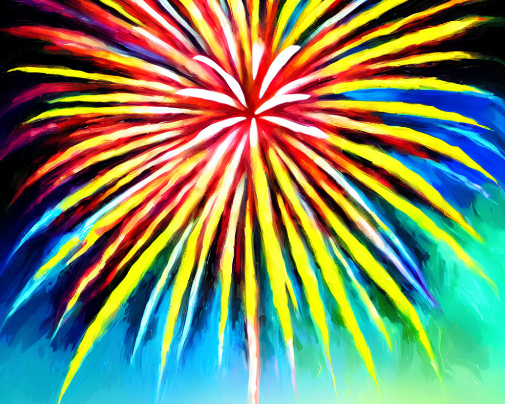 Vibrant Abstract Painting: Firework Explosion in Colorful Palette