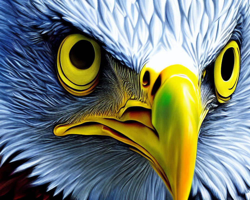 Detailed Eagle Head Illustration with Yellow Eyes and Colorful Beak